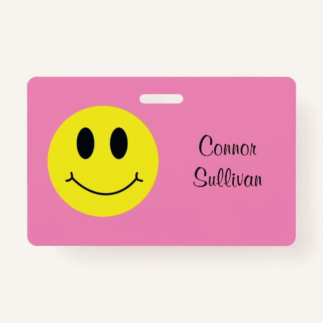 Grinning Face Classic with First Last Name Badge ID Badge (Back)