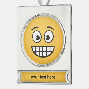 Grinning Face with Open Eyes Silver Plated Banner Ornament