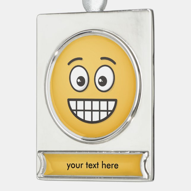 Grinning Face with Open Eyes Silver Plated Banner Ornament (Left)