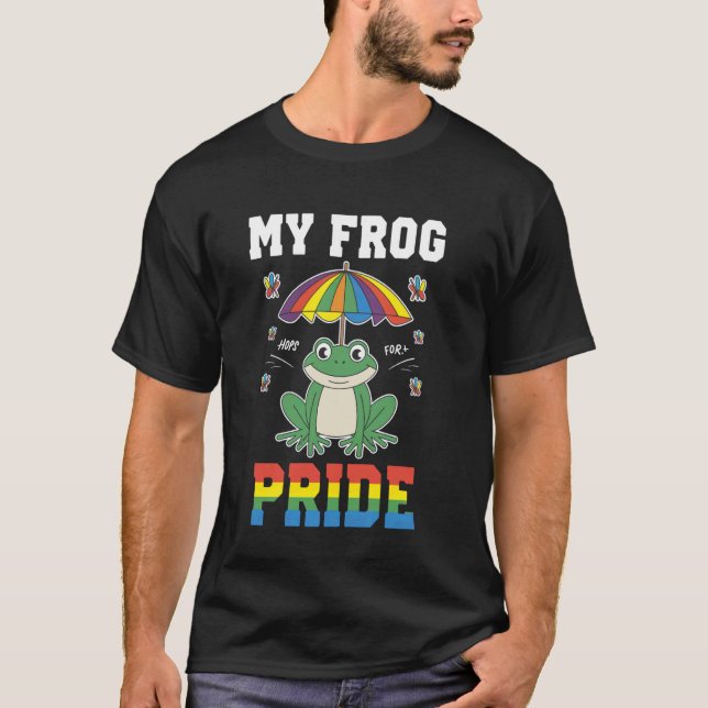Grinning Frog Under Rainbow Umbrella T-Shirt (Front)