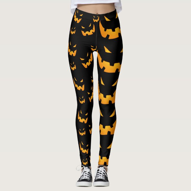 Grinning Halloween Pumpkins Leggings (Front)