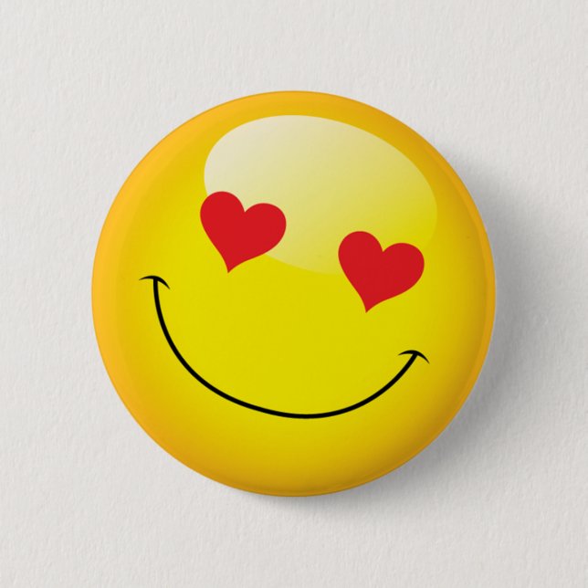 Grinning Happy Love Heart Emoji Man Face Party 6 Cm Round Badge (Front)