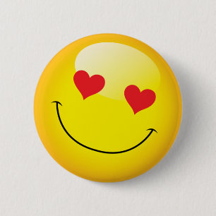 Grinning Happy Love Heart Emoji Man Face Party 6 Cm Round Badge