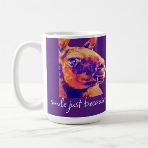 grinning llama smile just because quote coffee mug