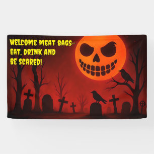 Grinning Moon Graveyard: Halloween Night Banner
