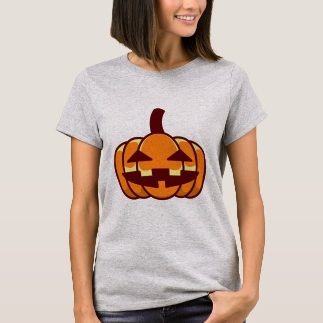 Grinning Orange Simple Jack-O'-Lantern Face T-Shirt (Front)