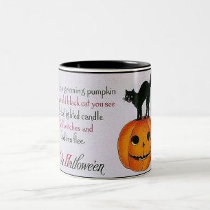 Grinning Pumpkin and Cat Halloween Mug