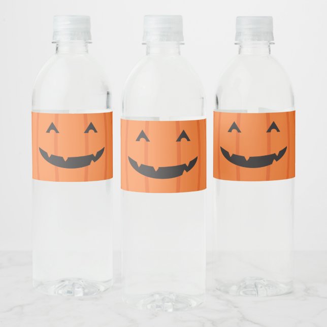 Grinning Pumpkin Jack o Lantern Face Orange Black Water Bottle Label (Bottles)