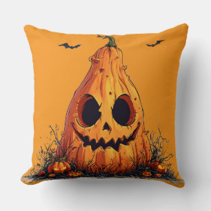 Grinning Pumpkin With a Ghoulish Expression Cushion