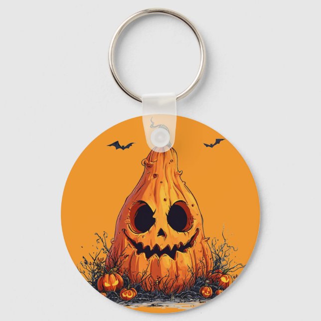 Grinning Pumpkin With a Ghoulish Expression Key Ring (Front)