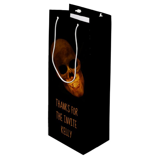 Grinning Skull Halloween Party Wine Gift Bag (Front Angled)