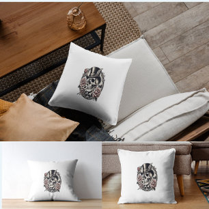 Grinning Skull in Top Hat Cushion