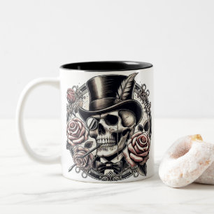 Grinning Skull in Top Hat Two-Tone Coffee Mug