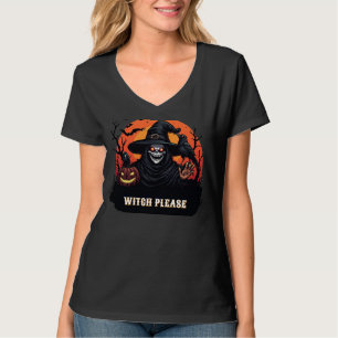 Grinning Skull Witch Halloween Horror Night 🕸️ T-Shirt