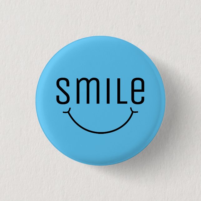 Grinning smile blue face 3 cm round badge (Front)