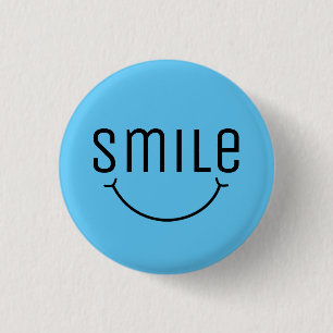 Grinning smile blue face 3 cm round badge