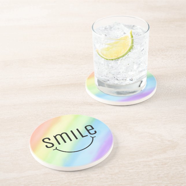 Grinning Smile Rainbow Gradient Ceramic Coaster (Side)
