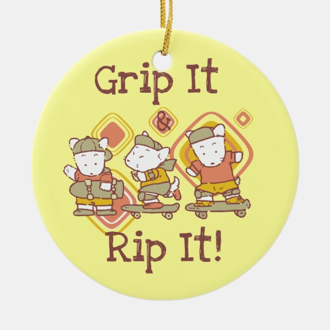 Grip It and Rip It Skateboarding Ceramic Tree Decoration (Front)