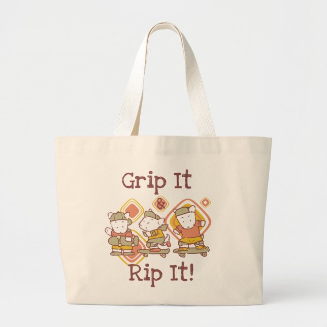 Grip It and Rip It Skateboarding Large Tote Bag (Front)