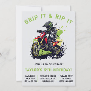 Grip It & Rip It! Motocross, Dirt Bike Birthday  Invitation