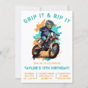 Grip It & Rip It! Motocross, Dirt Bike Birthday  Invitation