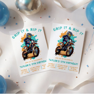 Grip It & Rip It! Motocross, Dirt Bike Birthday Invitation
