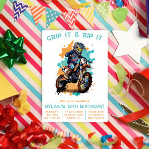 Grip It & Rip It! Motocross, Dirt Bike Birthday  Invitation