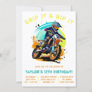 Grip It & Rip It! Motocross, Dirt Bike Birthday  Invitation