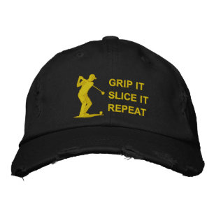 Grip It Slice Repeat Funny Golf Design Embroidered Hat