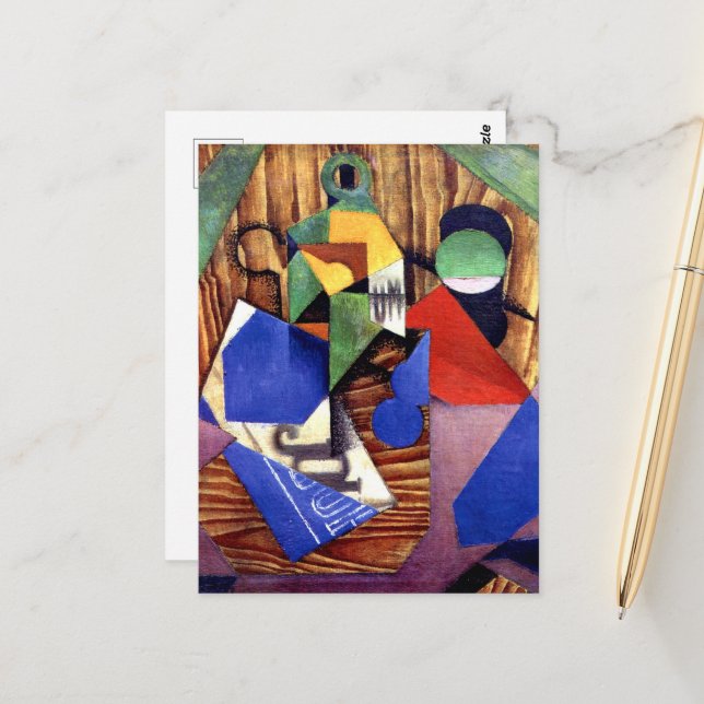 Gris - Bottle of Rum and Newspaper Postcard (Front/Back In Situ)