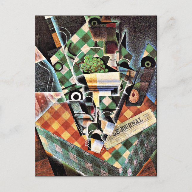 Gris - Still Life with Checked Tablecloth Holiday Postcard (Front)