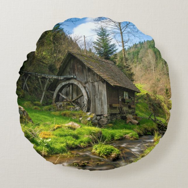 Grist Mill in the Black Forest Round Cushion (Front)