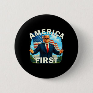 Gritty Bold Retro Political Slogan America First D 6 Cm Round Badge