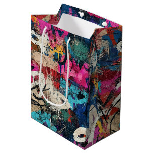 Gritty City Wall Graffiti Pink Blue Black Medium Gift Bag