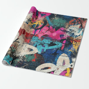 Gritty City Wall Graffiti Pink Blue Black Wrapping Paper