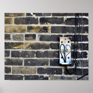 Gritty City Wall With Electric Box and Wires   Poster