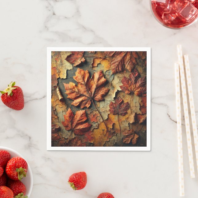 Gritty Fall Leaves Cracked Paint Découpage Napkins (Insitu)