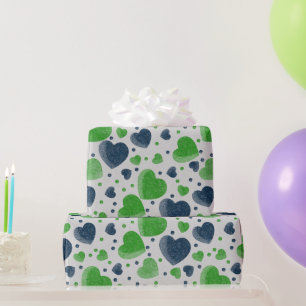 Gritty Love hearts green and blue Wrapping Paper