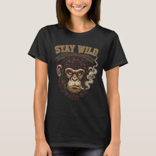 Gritty Monkey "Stay Wild" Vintage Line Art Design T-Shirt