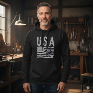 Gritty USA Flag Skull Graphic Black Hoodie