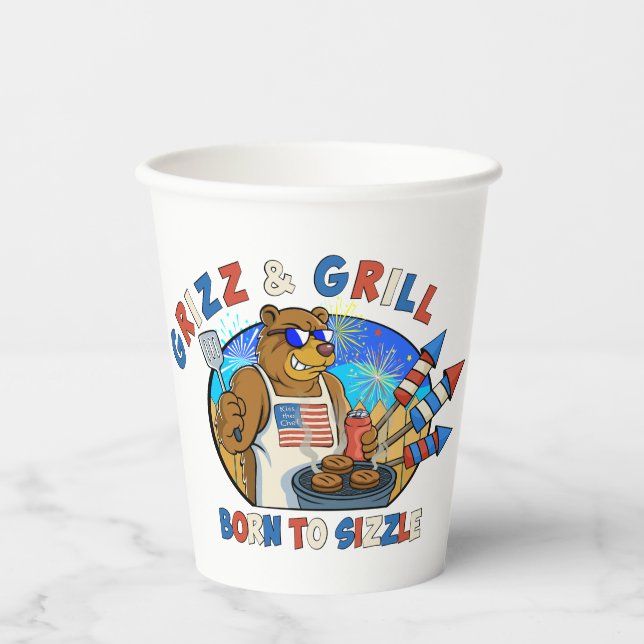 Grizz & Grill: Born to Sizzle The Beer, The Burger Paper Cups (Front)