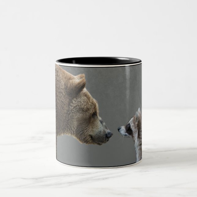 Grizzle Bear Meets Racoon Two-Tone Coffee Mug (Center)