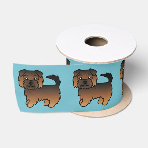 Grizzle Norfolk Terrier Dogs In A Row On Blue Satin Ribbon