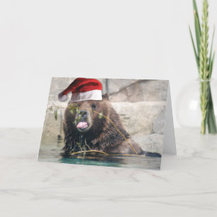 Grizzley Bear in a Santa Hat Holiday Card