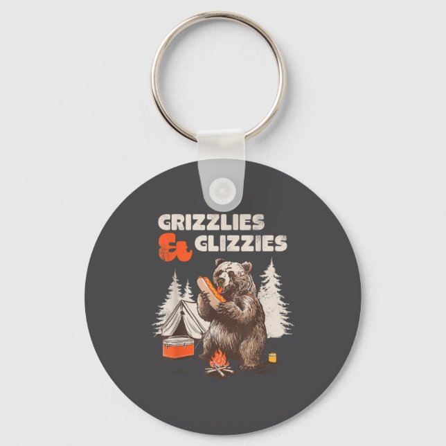 Grizzlies &amp; Glizzies Eating Hotdog Meme Funny  Key Ring (Front)