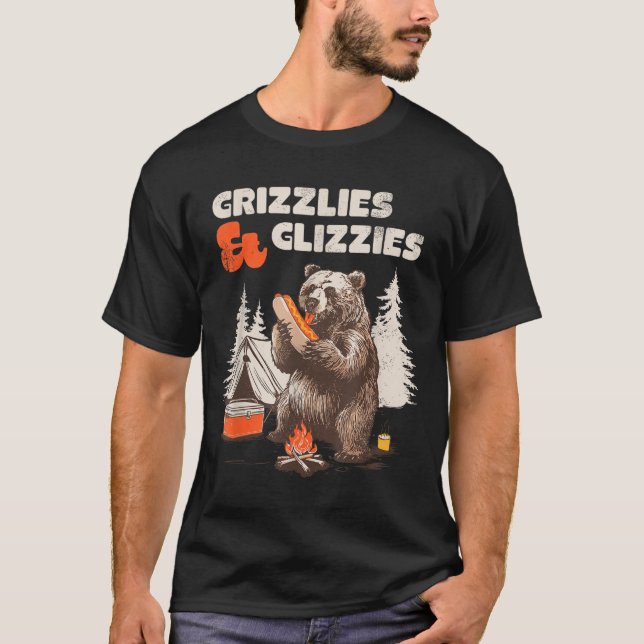 Grizzlies &amp; Glizzies Eating Hotdog Meme Funny  T-Shirt (Front)
