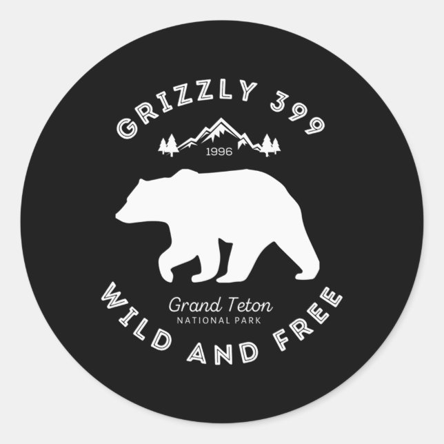 Grizzly 399 Wild Free Grand Teton National Park Classic Round Sticker (Front)