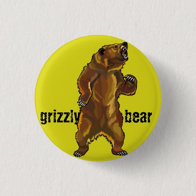 grizzly bear 3 cm round badge (Front)