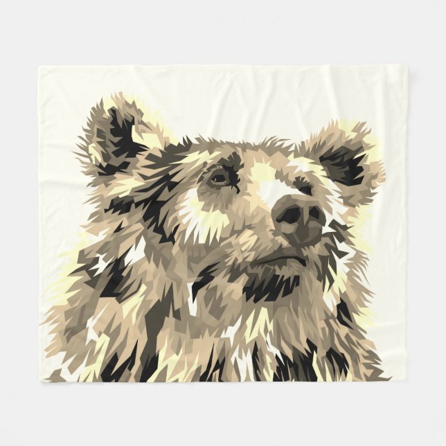 Grizzly bear abstract pop art brown fleece blanket (Front (Horizontal))