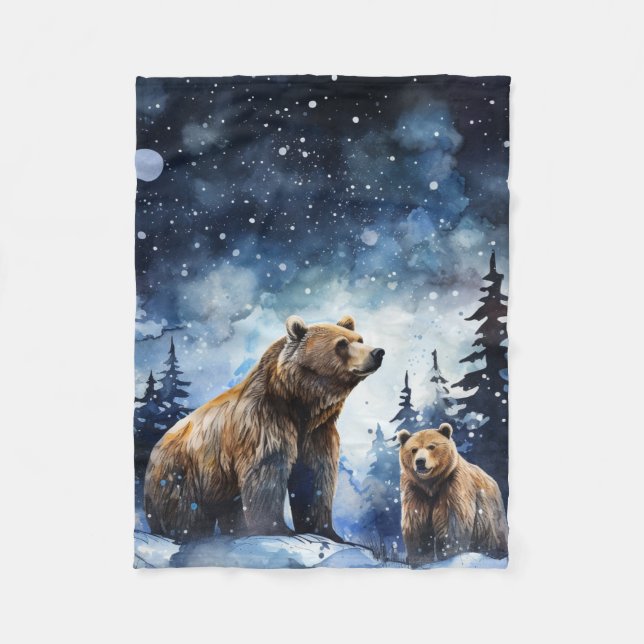Grizzly Bear and Baby Fleece Blanket (Front)